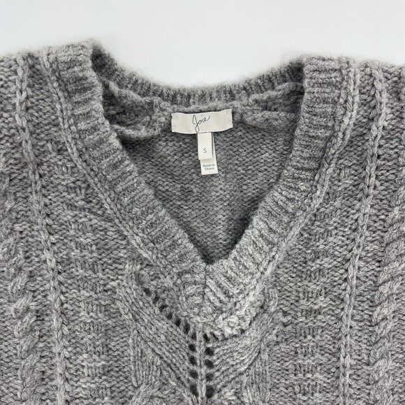 Joie V Neck Long Sleeve Chunky Sweater Solid Gray Alpaca Wool Blend Womens S - Picture 2 of 6